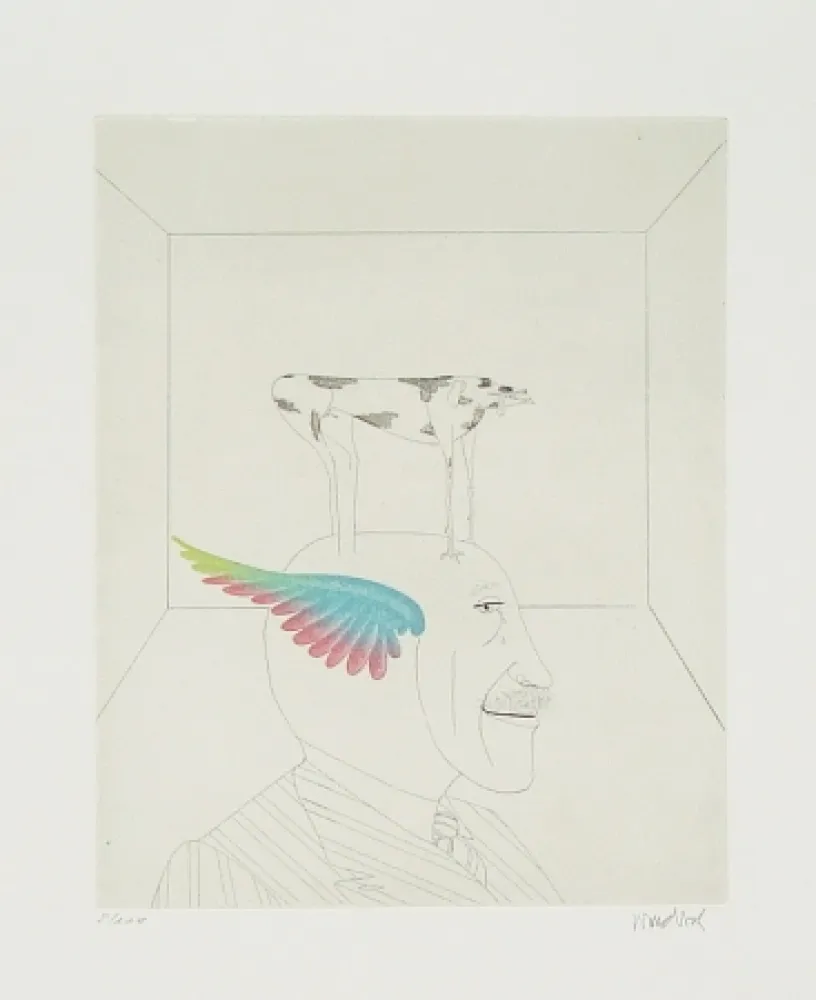 Офорт И Аквитанта Wunderlich - Autoportrait au chien