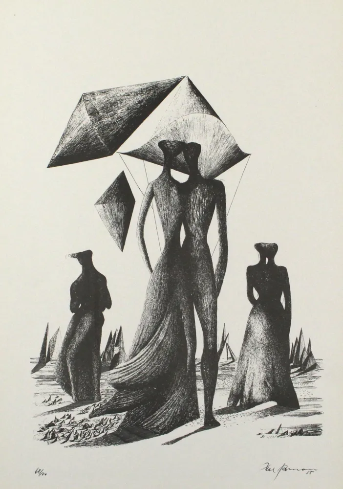 Литография Zimmermann - Paar mit Himmelskörpern