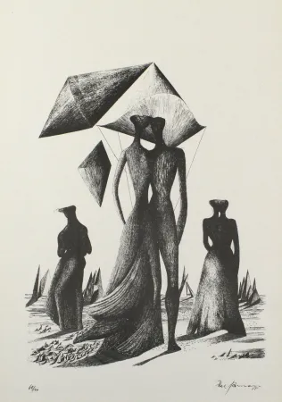 Литография Zimmermann - Paar mit Himmelskörpern