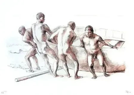 Литография Zuniga - Hommes à la barque II, (1984)