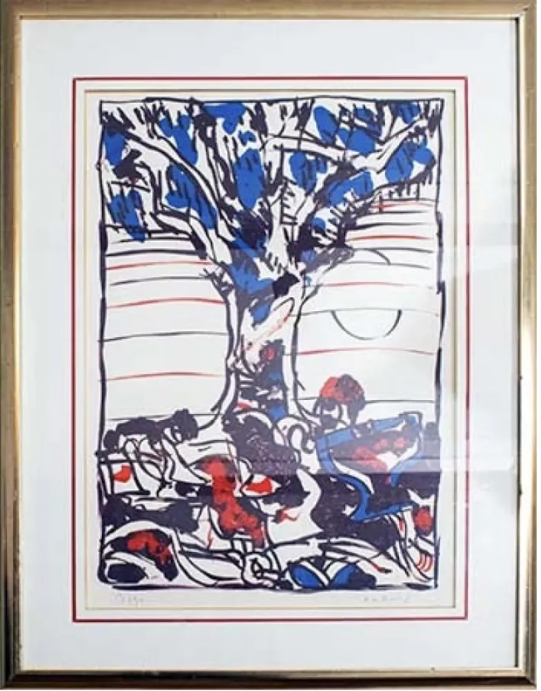 Литография Alechinsky - Arbre en bleu