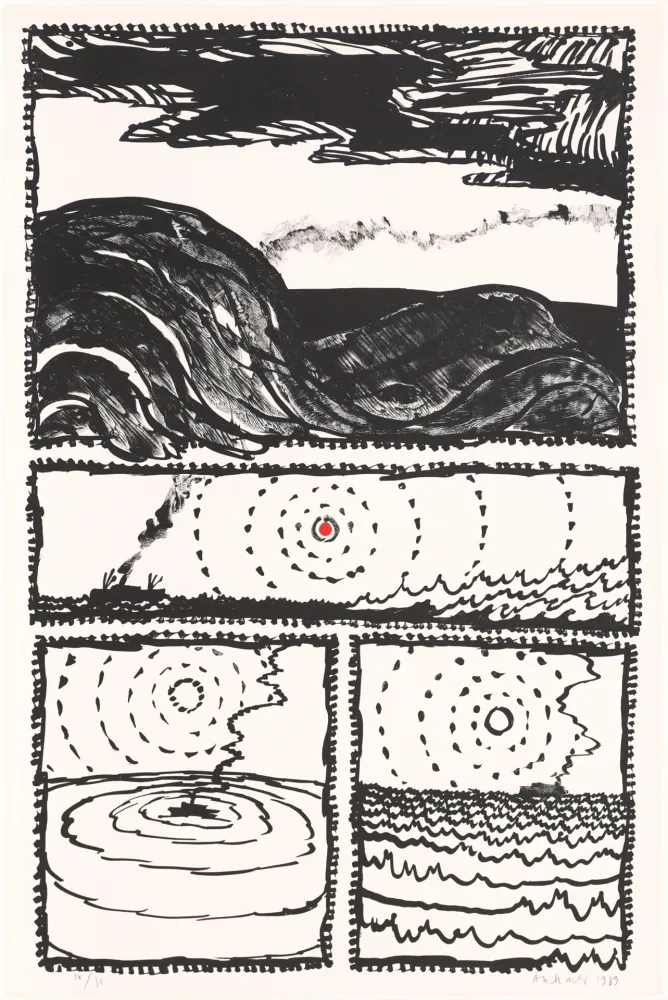 Литография Alechinsky - Le volturno III plus un point rouge