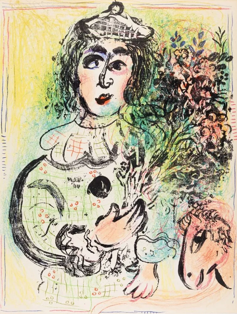 Литография Chagall - Le clown fleuri