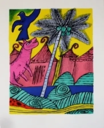 Литография Corneille - Le chien et l'Oiseau