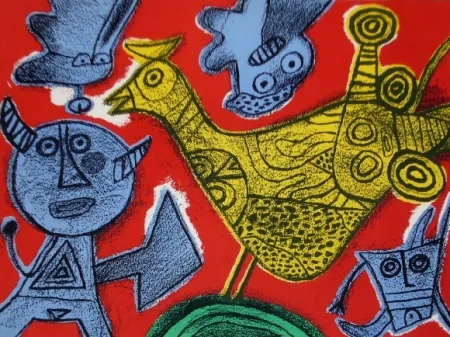 Литография Corneille - Le diable et l'oiseau