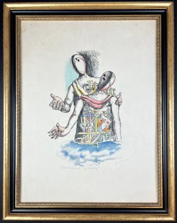 Многоэкземплярное Произведение De Chirico - Gli Archeologi ( hand-watercolored by the artist )