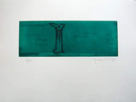 Акватинта Hernandez Pijuan - Gerro i flor sobre verd