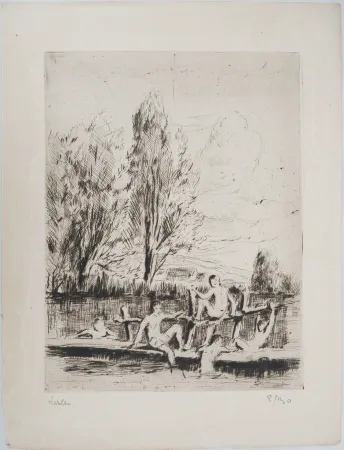 Гравюра Сухой Иглой Luce - Maximilien LUCE - Baigneurs Vers 1890 - Gravure originale signée