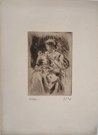 Гравюра Сухой Иглой Luce - Maximilien LUCE -  La Maternité : une mère et son nouveau-né La Maternité : une mère et son nouveau-né Vers 1890 - Gravure originale signée