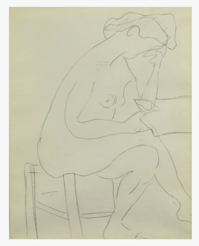 Нет Никаких Технических Marquet - Modèle nu au tabouret à sa lecture, Dessin