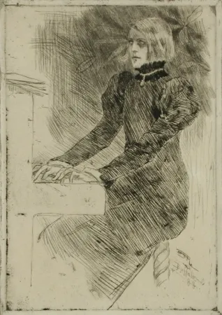 Гравюра Rops - Une pianiste shaker / A Shaker Pianist