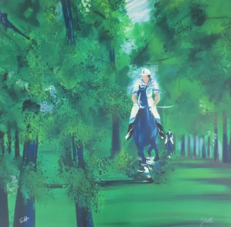 Литография Spahn - Cavaliers dans la forêt