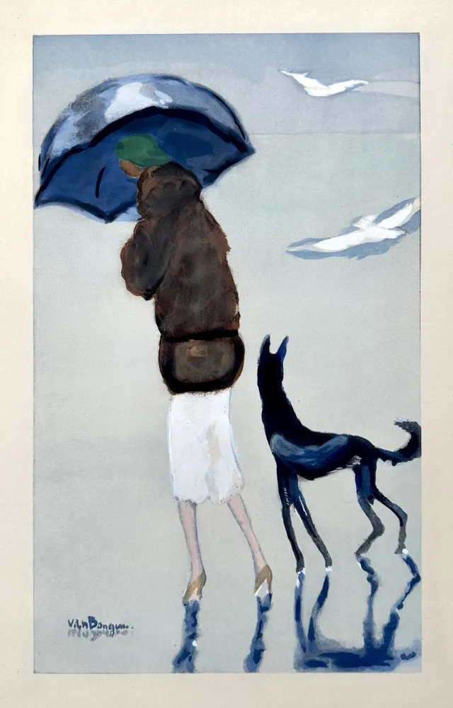 Трафарет Van Dongen - Woman with a dog on the Beach