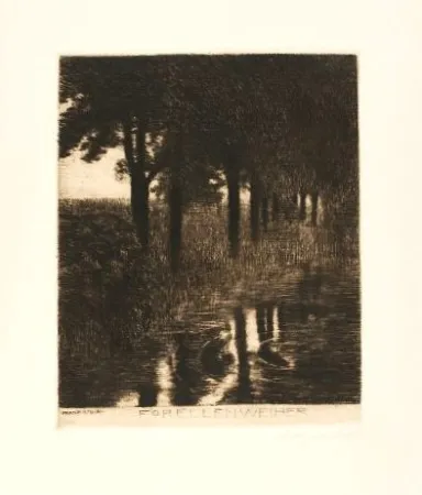 Офорт Von Stuck - Forellenweiher